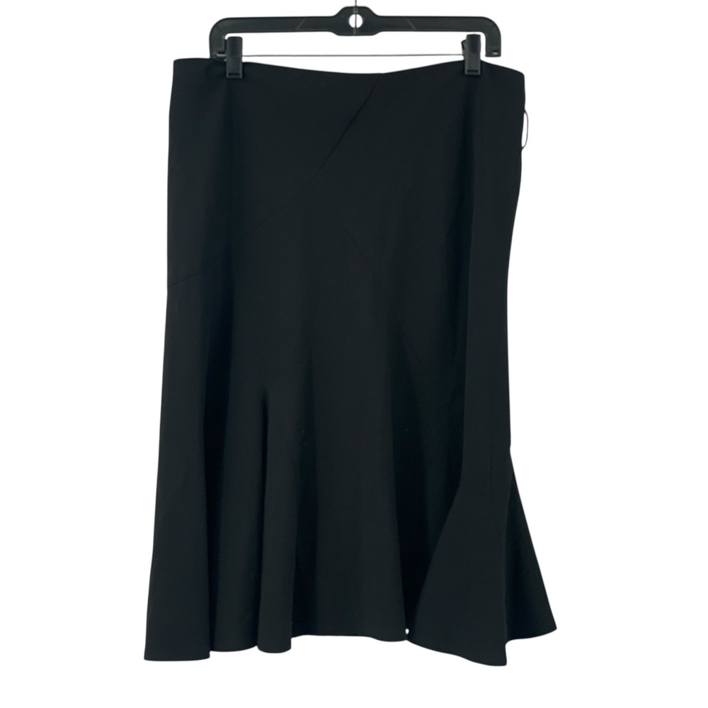 Larry Levine Black Stretch Paneled‎ Flare Midi Skirt Career Work Office Size 14